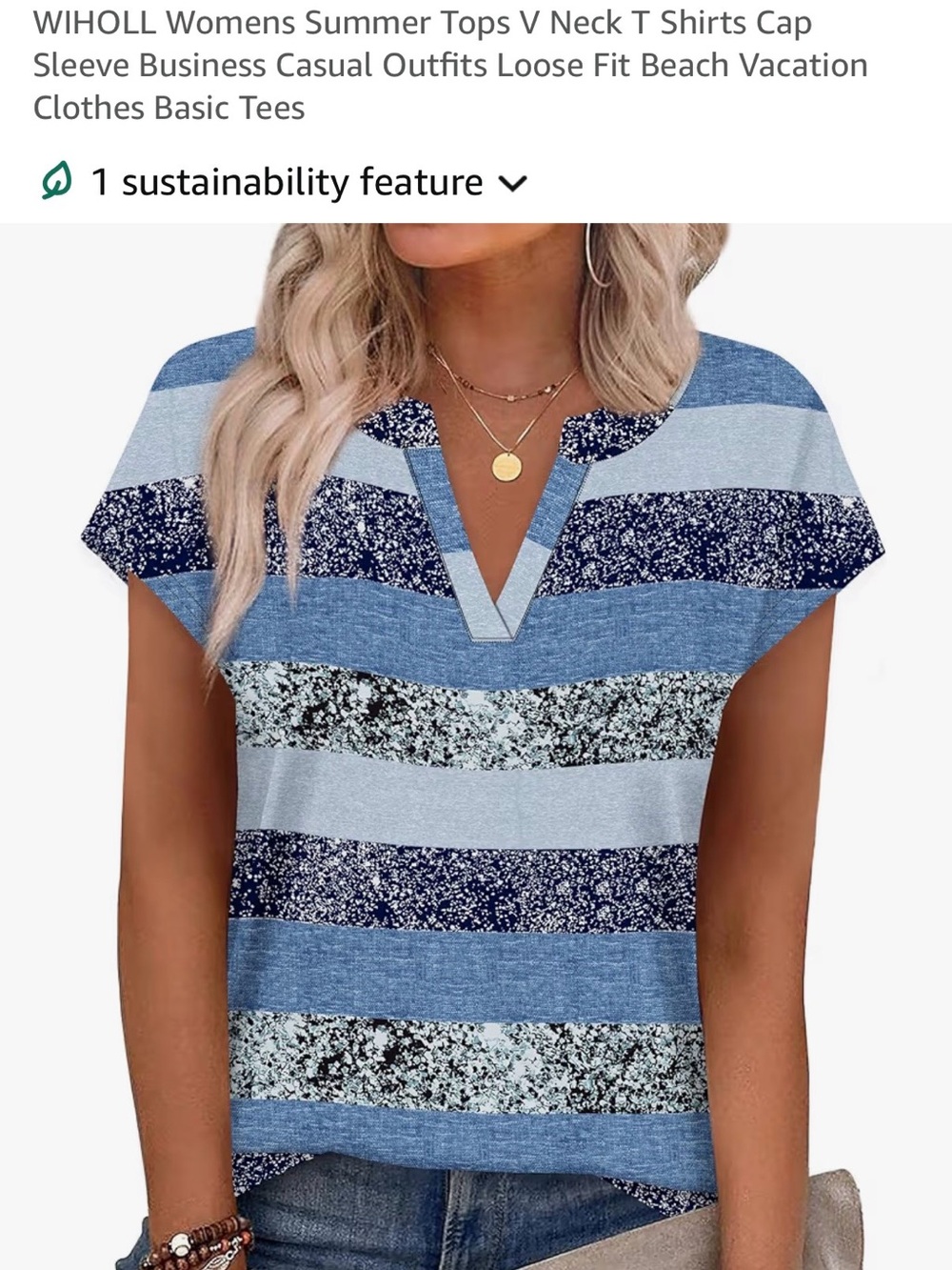 NWT Women’s Blue Striped Notch-Neck Top